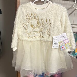 Disney Cream Fuzzy Tulle Dress with Gold Embroidered Cat